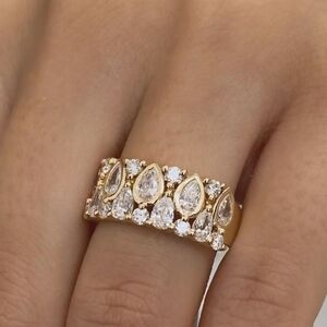 2.20ct Pear Cut Simulated Diamond 925 Sterling Gold Plated Size 7.5